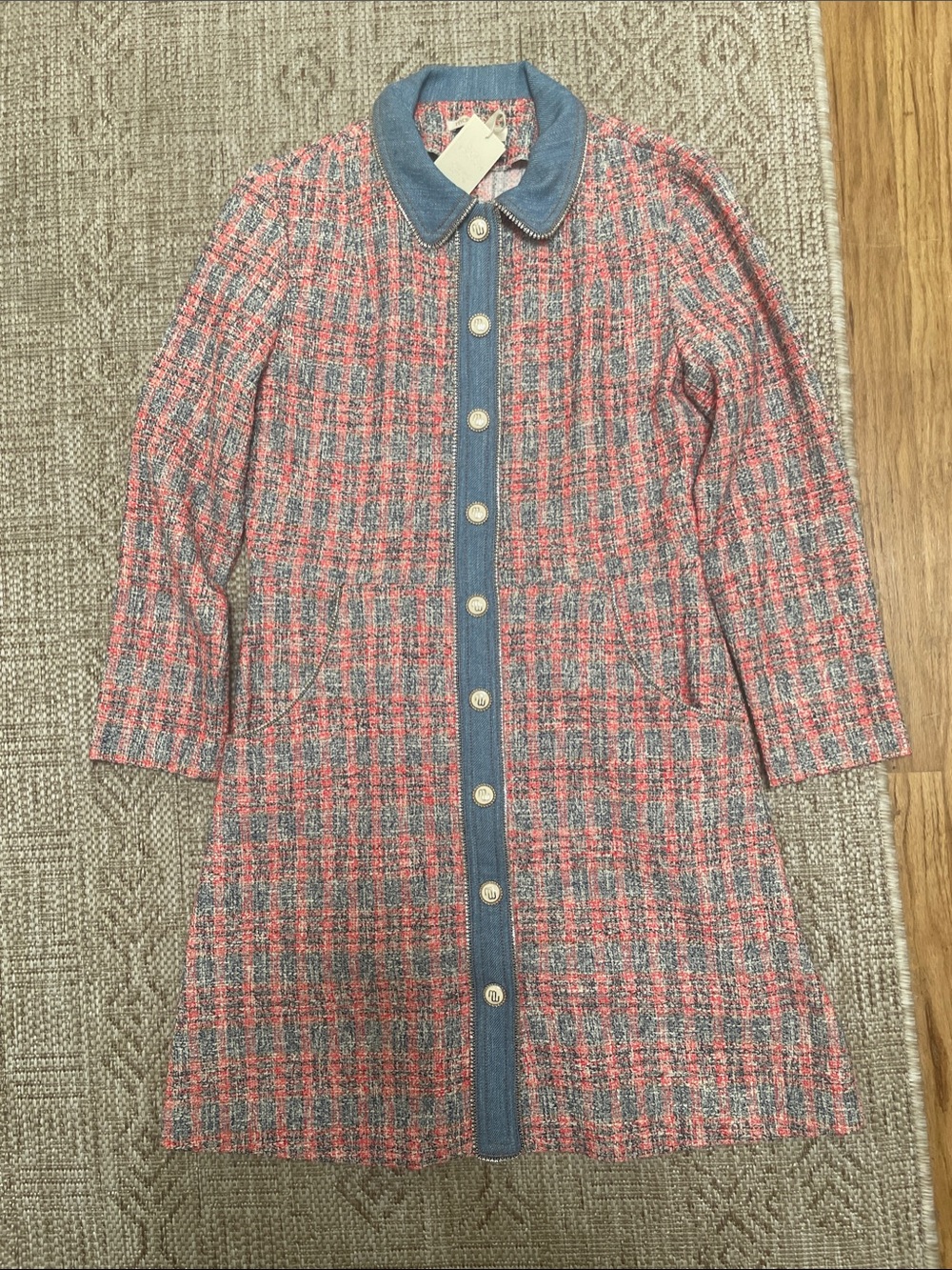 maje denim trim tweed dress